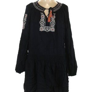 Sanctuary Black Dress Floral Embroidered Tassel Drop Elastic Waist Boho M